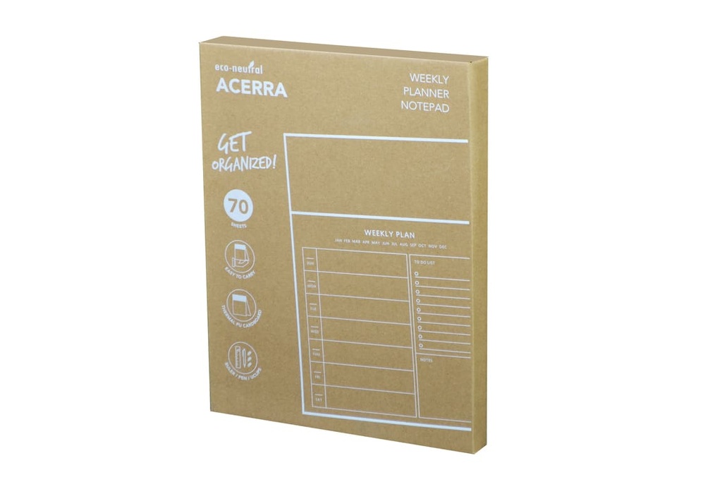 ACERRA - A4 Weekly Desk Planner with Pen, Ruler and U-clips