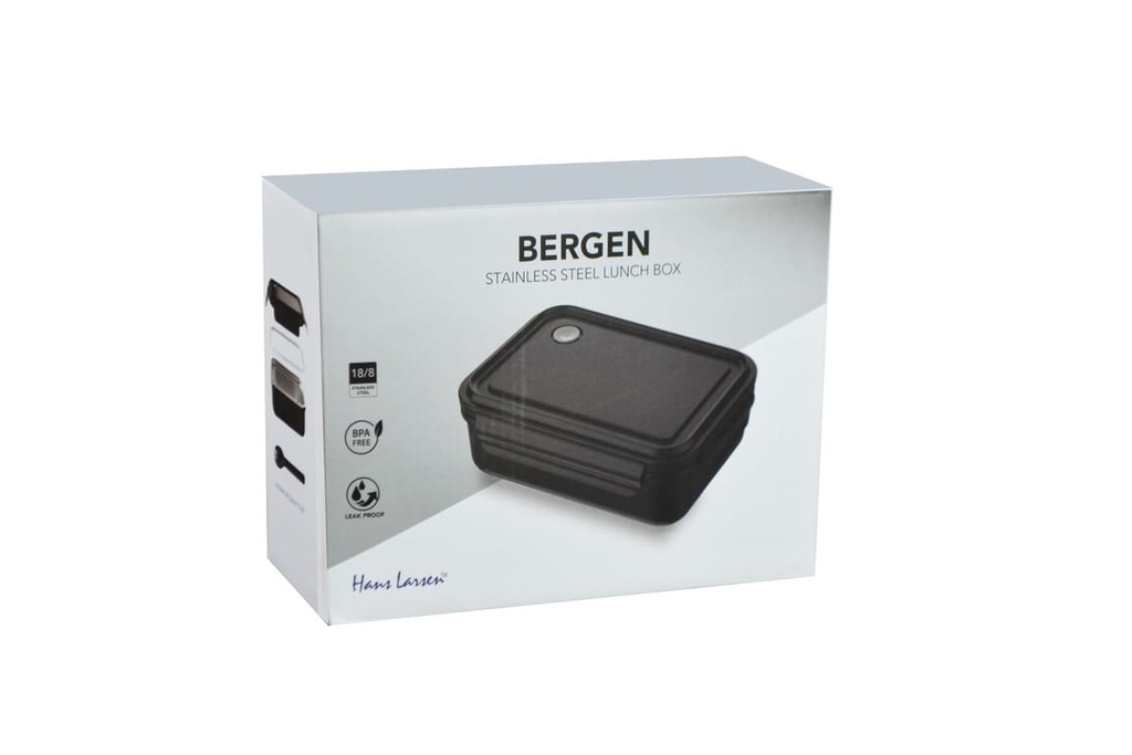 BERGEN - Hans Larsen Stainless Steel Lunch Box - 800ml - Black