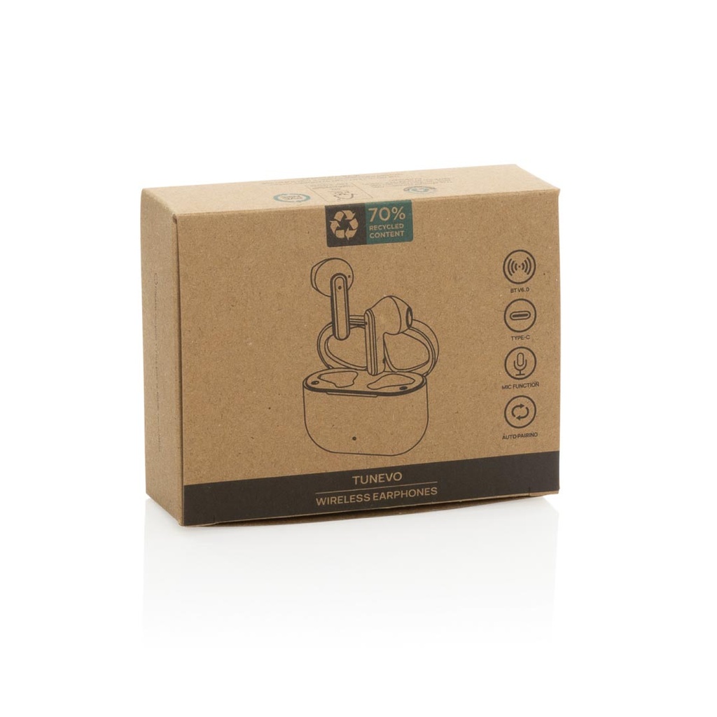 TUNEVO RCS recycled plastic wireless earbuds - White