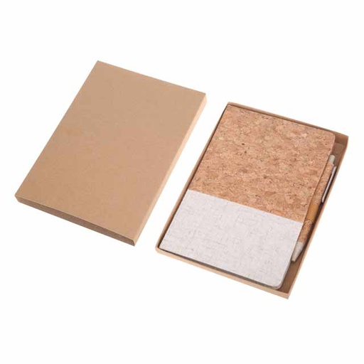 BORSA - eco-neutral set of A5 Cork Fabric Hard Cover Notebook and Pen