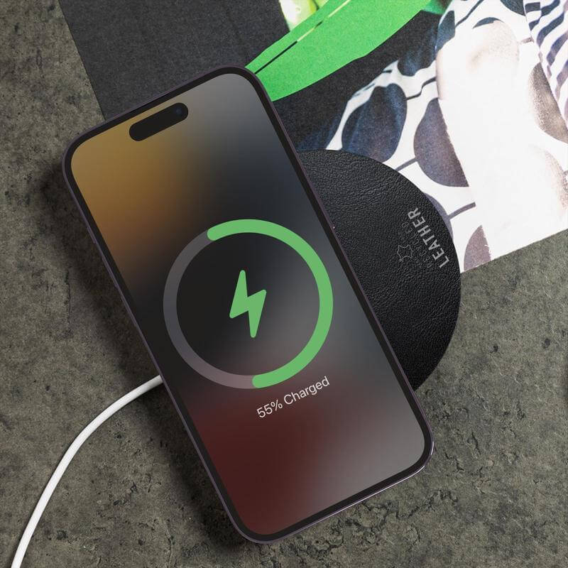 ANZIO - Recycled Leather 15 Watt Wireless Charger - Black/Black